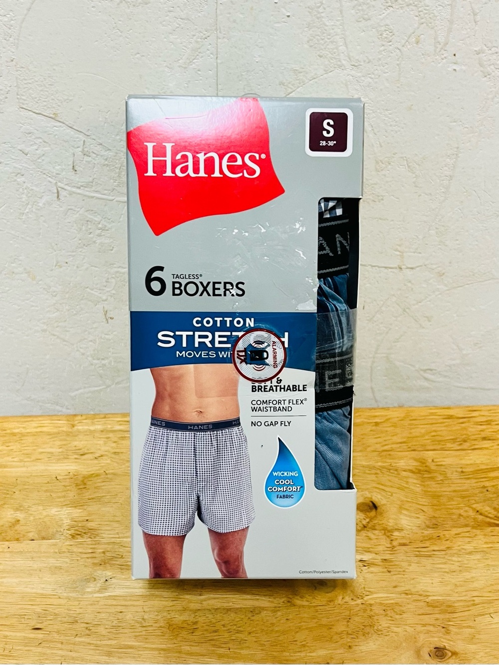 Hanes Men's Cotton Stretch 6-Pack Boxers in size S (28–30")